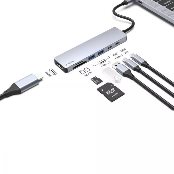 Type-C-Хаб Proove Iron Link 7 in 1 (2*Type-C + 2*USB3.0 + HDMI + SD/TF)