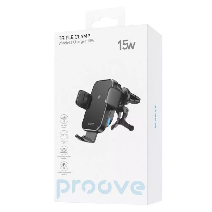 Автомобільний тримач з Бездротовим ЗП Proove Triple Clamp 15W