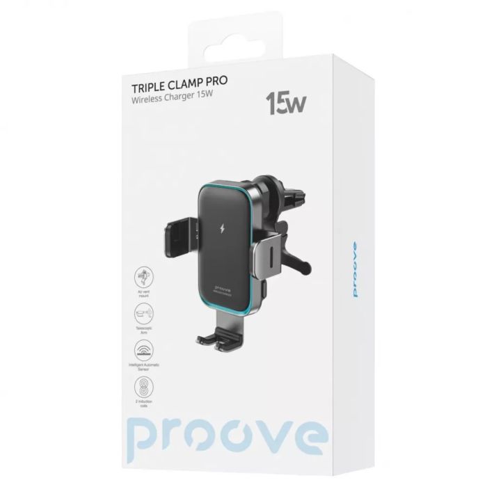 Автомобільний тримач з Бездротовим ЗП Proove Triple Clamp Pro 15W
