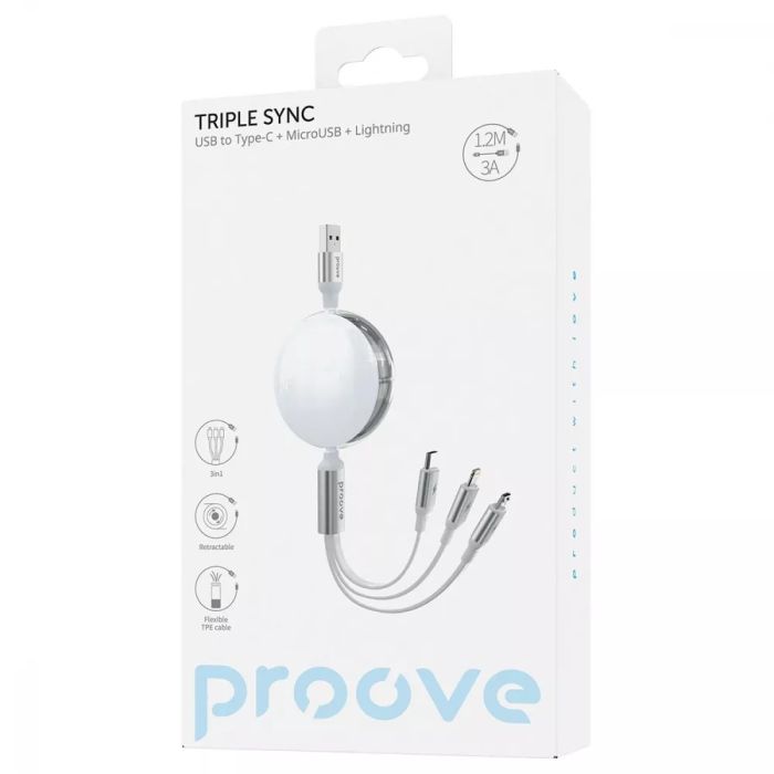 Кабель Proove Triple Sync 3 in1 Type-C + Micro USB + Lightning (1.2m)